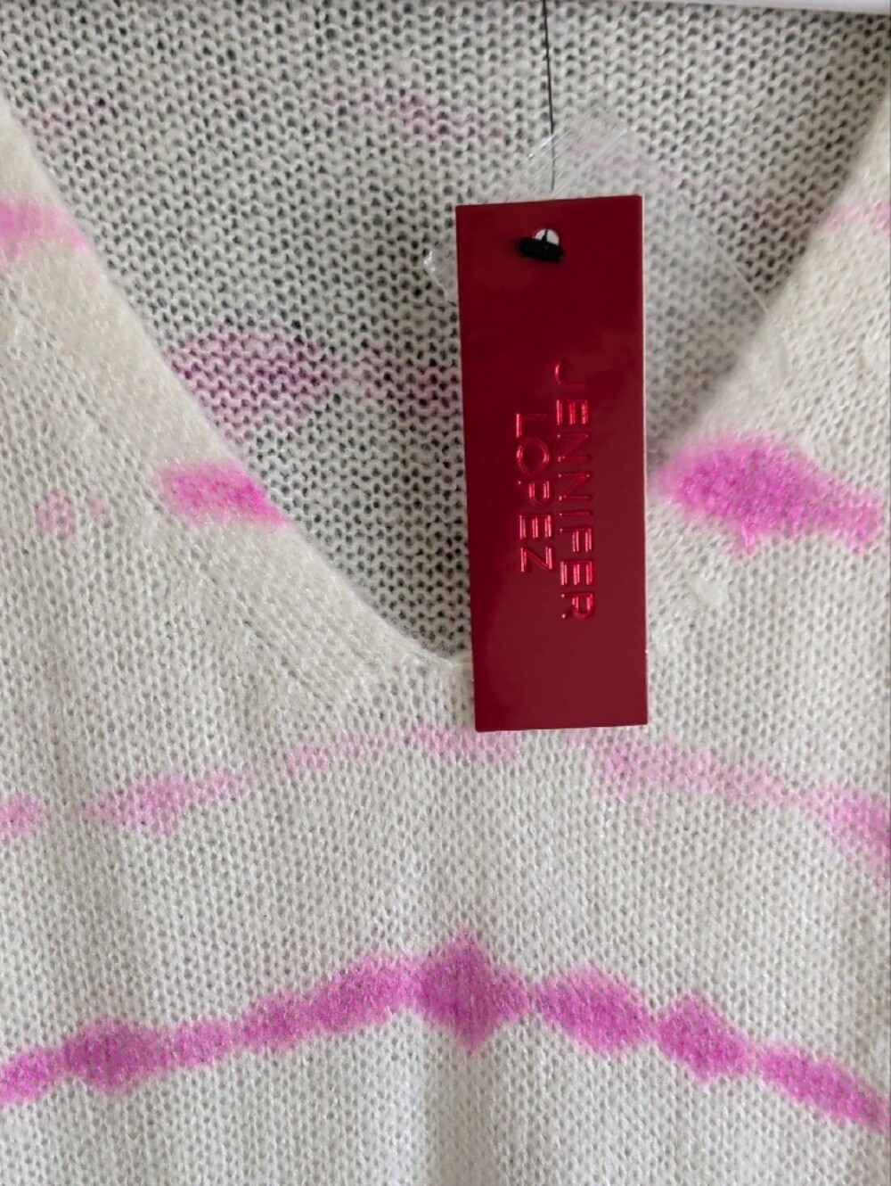 Jennifer Lopez White V-Neck Sweater with Pink Stripes - Picture 3 of 7